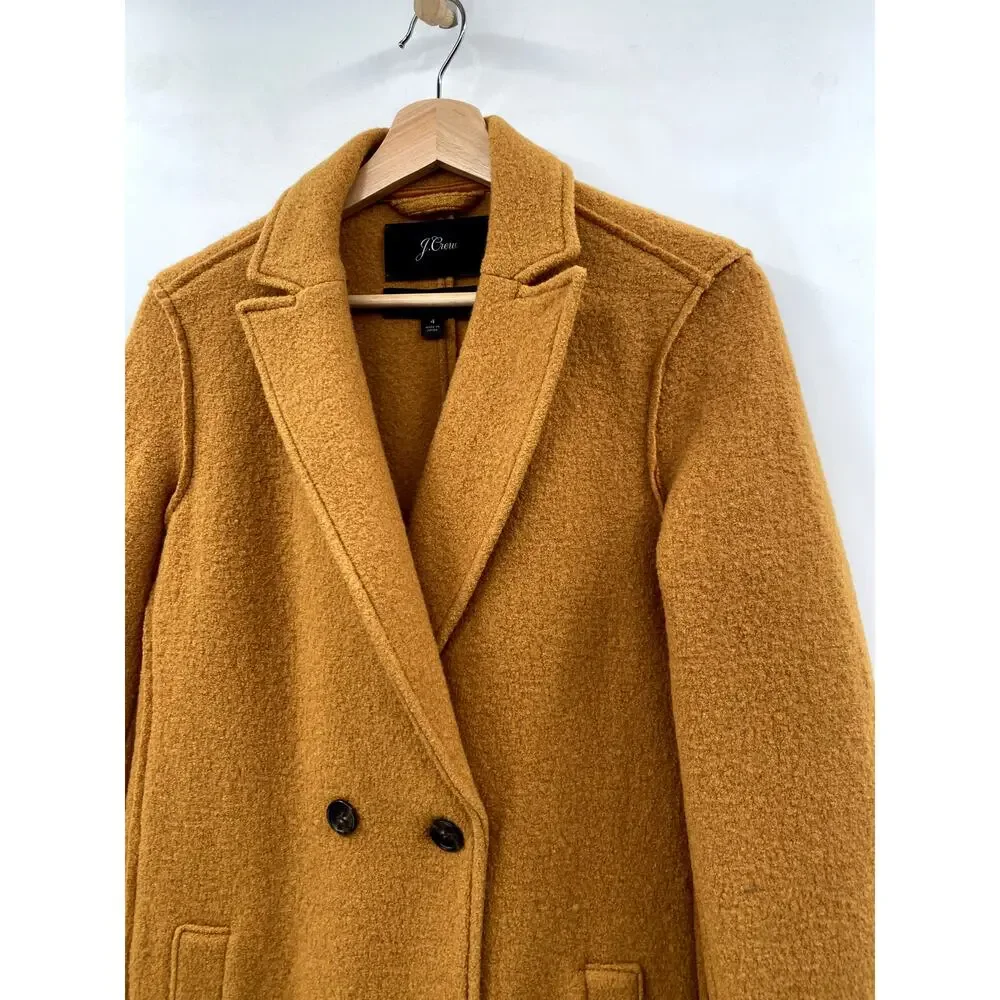 J. Crew 4 Boiled Italian Wool Mustard Yellow Pea Coat